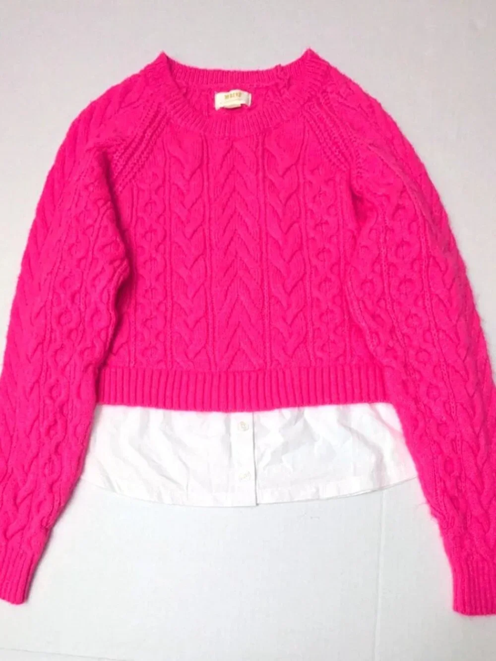 MAEVE by Anthropologie Cable Knit Hot Pink Sweater Women's Long Sleeve XL NWOT